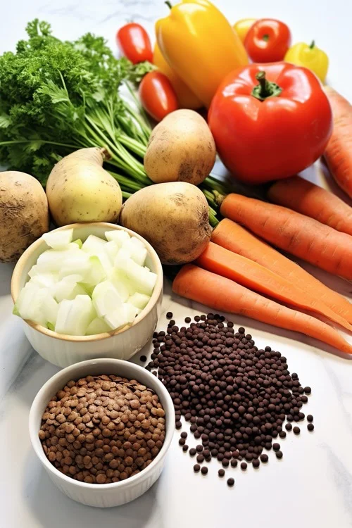 ingredientes lentejas con verduras trituradas